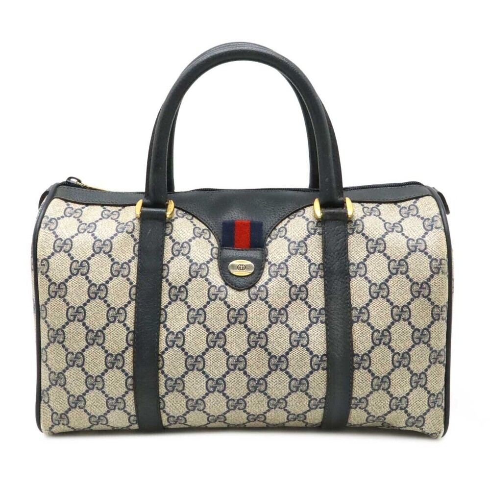 Gucci GG Plus Handbag Boston Bag Leather Beige Cream Navy Blue Red